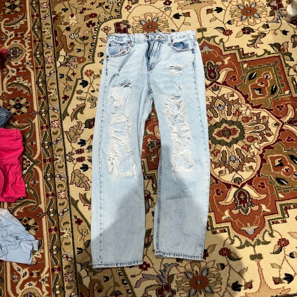 Light blue, Baggy, y2k, skater, ripped, 90’s high quality jeans